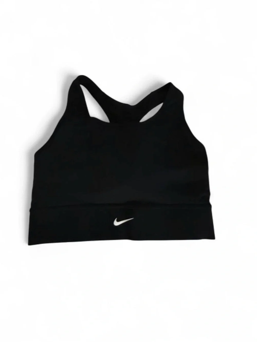 NIKE Black Racerback Padded Sports Bra with Swoosh logo in front. Size LARGE.